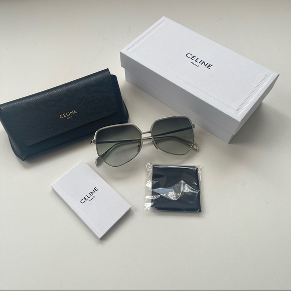 Celine 58mm Geometric Silver & Grey Sunglasses New W/ Box, Case & Cleaning Cloth - Picture 1 of 16